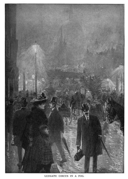 ludgate circus in a fog, london